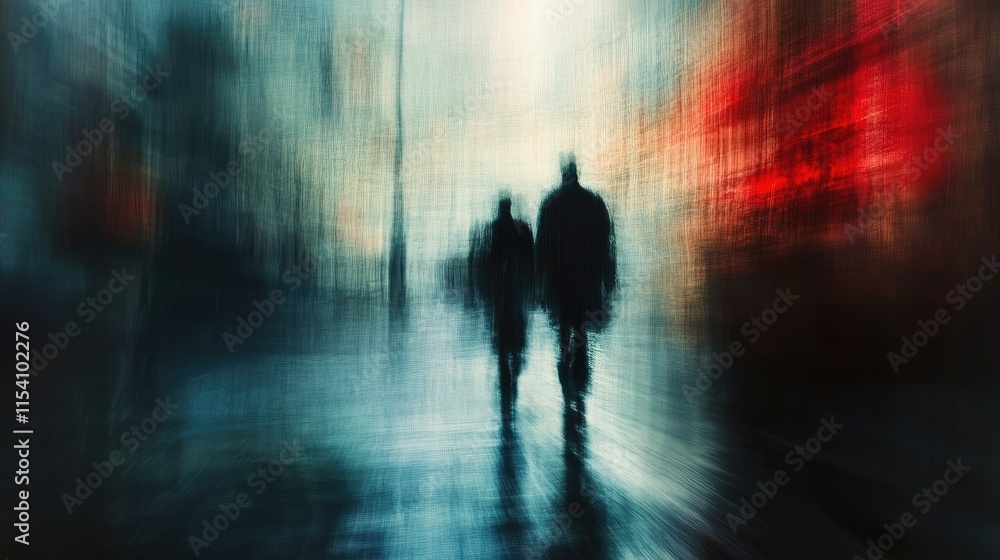 Aufkleber abstract blurred background depicting silhouettes of walking figures in an urban setting, suitable f