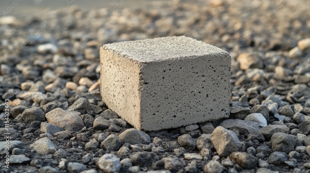 Aufkleber concrete block on gravel surface showcasing textured background and urban construction materials in 