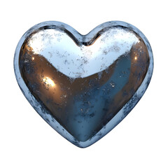 3D render metallic sliver heart shape icon. glass crystal isolated on clean white background. perfect for png decorative stickers 