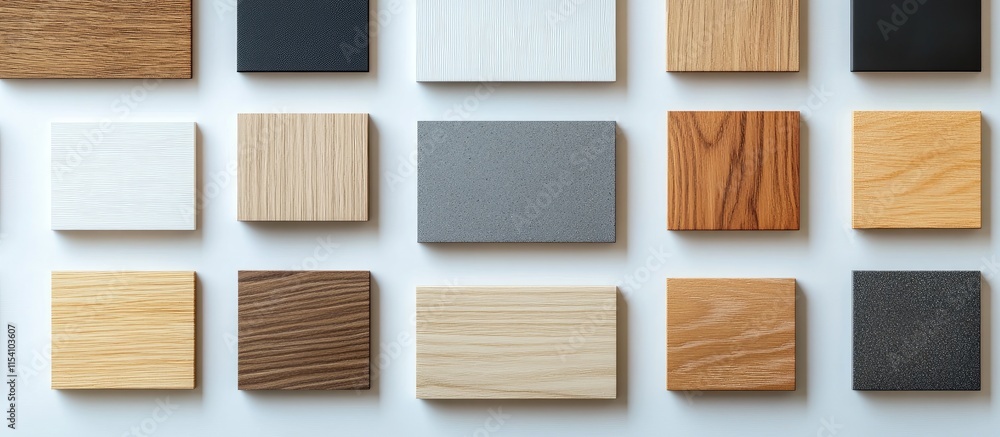 Poster notebook computers and wooden color samples arranged on a white table showcasing a modern workspace 