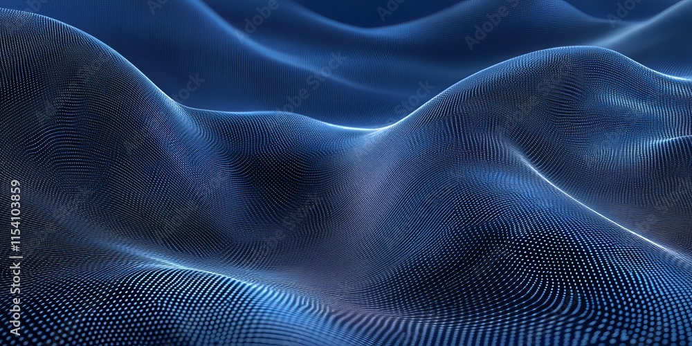 Poster Digital Waves Create a Mesmerizing Abstract Landscape With Undulating Forms and Soft Textures Illuminated in Shades of Blue
