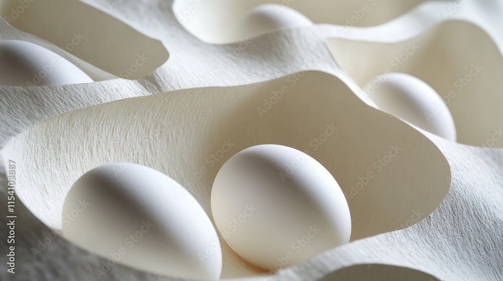 Poster ovary panels designed for laying eggs featuring realistic paper eggs in an artistic composition