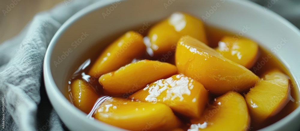 Aufkleber peaches in ginger-infused syrup served in a white bowl with a soft cloth backdrop for a delicious de