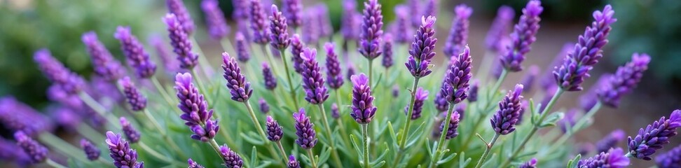 Naklejka premium Lavender shrub with long, slender stems and small leaves, foliage, plant, natural