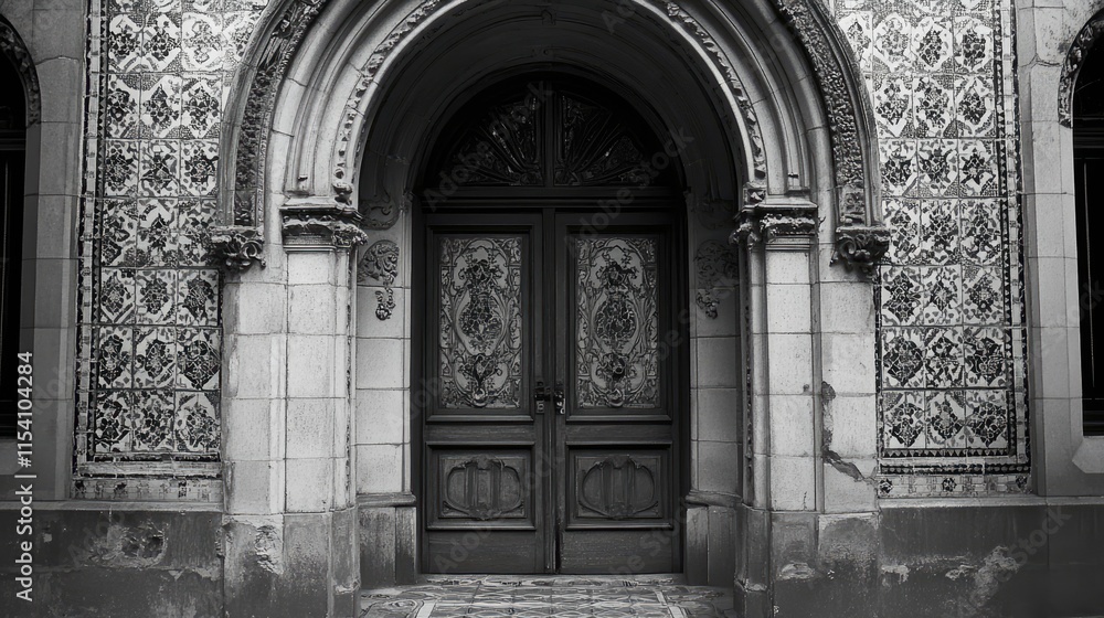 Poster elegant doorway with detailed tile patterns in a vintage architectural setting