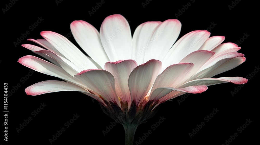 Poster osteospermum flower with white petals and pink tips displayed against a black background for a strik