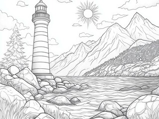 Fototapeta premium Coastal Lighthouse Illustration Landscape