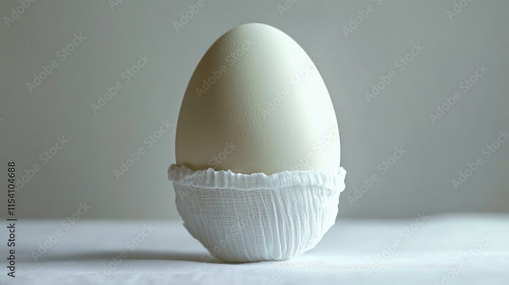 Poster ostrich egg presented on a white background with a creative wrap showcasing uniqueness and elegance 