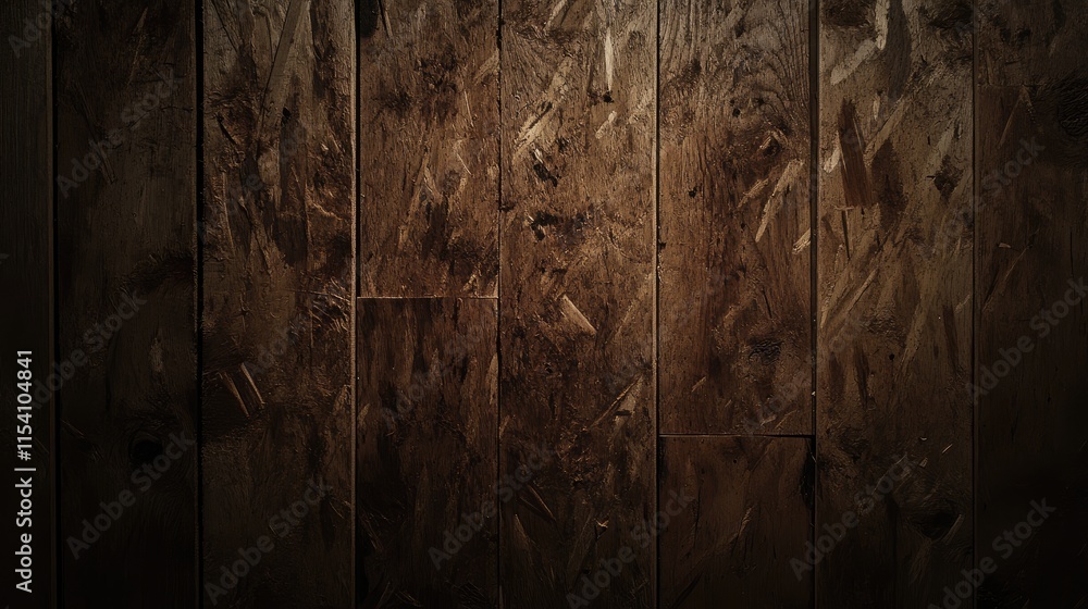 Poster OSB panel wood texture in dark tones creating a rustic background for design and construction themed projects