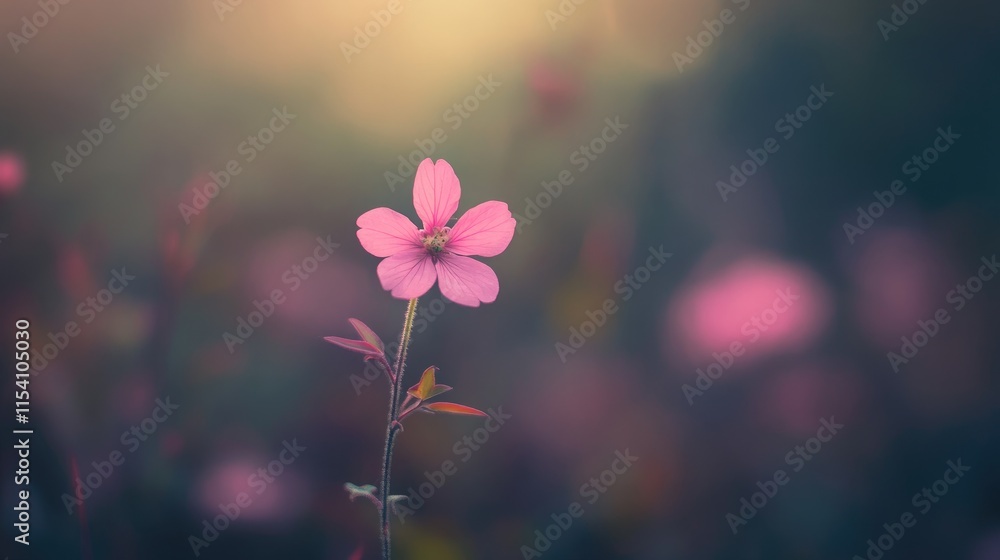 Poster delicate pink flower in soft focus with a dreamy background creating a serene and tranquil atmospher