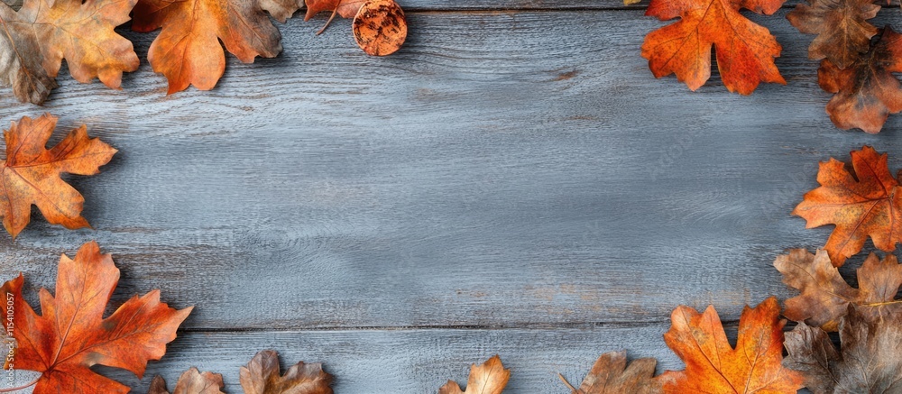 Aufkleber oktoberfest themed background with fabric patterns and autumn leaves on grey wooden surface creating
