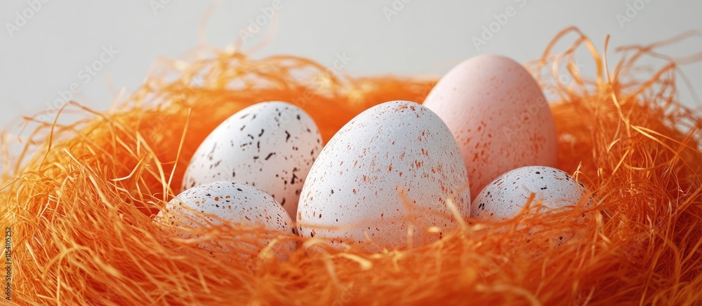 Poster colorful painted easter eggs nestled in a vibrant orange artificial nest creating a festive spring a