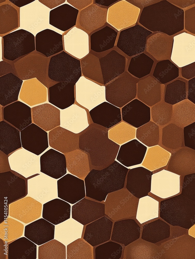 Poster geometric pattern of honeycomb shapes in warm brown and cream tones displayed on a textured surface.