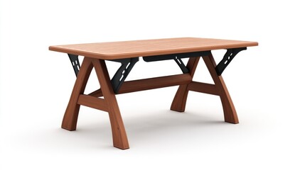 Modern outdoor plastic table with wooden finish and sturdy frame suitable for patio or garden settings