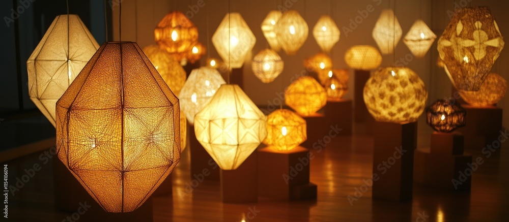 Poster elegant paper lanterns illuminating a serene space with warm ambient light showcasing traditional cr
