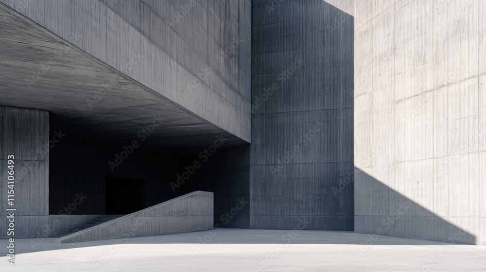 Aufkleber Modern architectural structure featuring an outside corner with stark concrete walls and geometric shadows. Ideal for design and architecture themes.