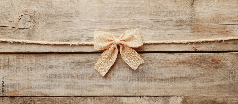 Poster rustic wooden backdrop with delicate bow on twine creating elegant copy space for text in flat lay c