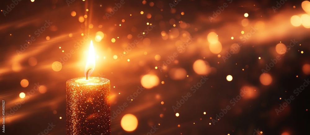 Poster glowing candle in focus with shimmering golden lights in soft background creating a warm and invitin
