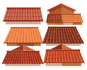 Summer Cottage Brown Tile Roof Vector Illustration with Flat Design
.Realistic Cottage Tile Roof Icon Set with Various Shapes and Colors - Flat Vector Illustration