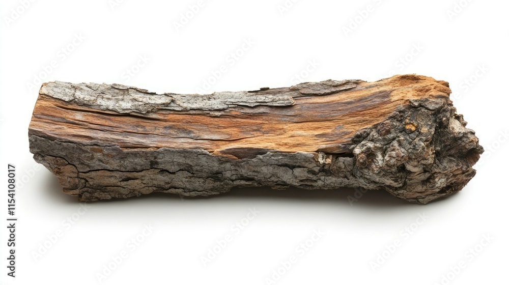 Poster natural piece of textured tree bark isolated on a white background showing intricate patterns and ea