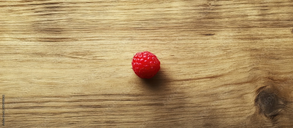 Poster single fresh raspberry on textured wooden surface showcasing natural simplicity and vibrant color in
