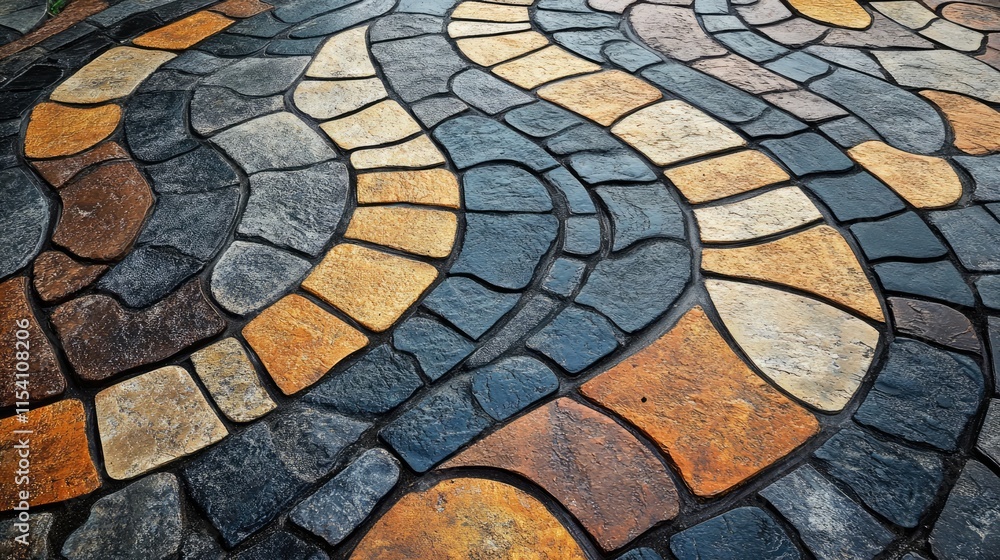 Aufkleber abstract design of colorful outdoor tiles in wavy pattern showcasing natural stone textures suitable