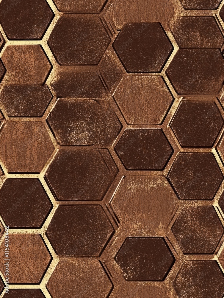 Poster textured hexagonal pattern in earthy tones showcasing a unique design for modern interiors or crafts