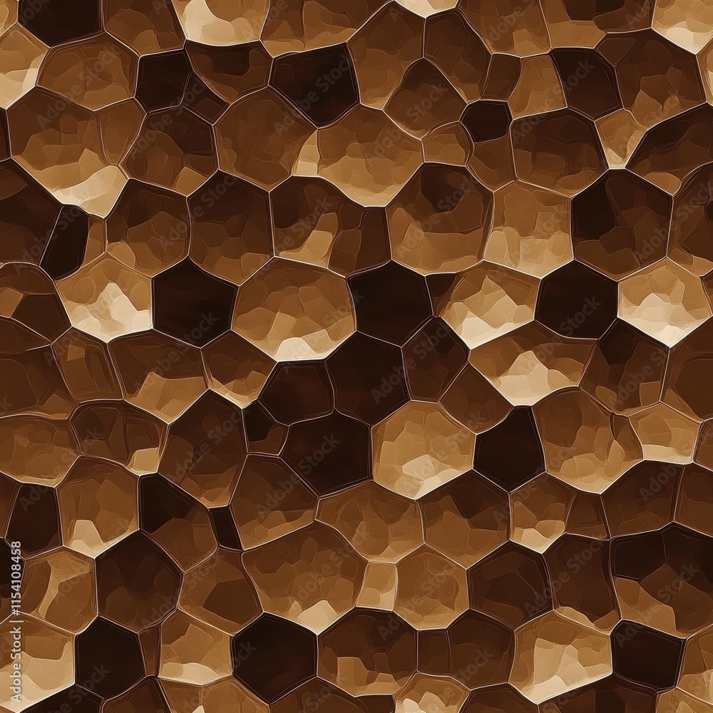 Poster unique abstract pattern featuring a mosaic of brown hexagons with varying shades and textures across