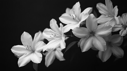 Delicate White Flowers Bloom Against a Dark Background, Showcasing Nature's Beauty in a Striking Contrast