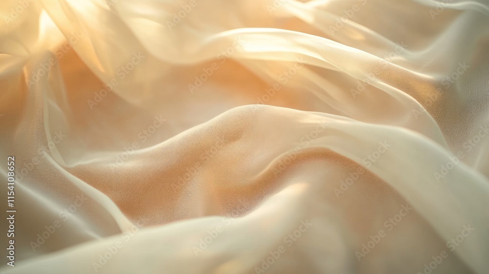 Poster Soft elegant sheer fabric draping in gentle waves creating a dreamy atmospheric background for artistic and creative design projects