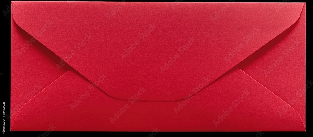 Poster Opened red envelope with blank sheet of paper isolated on a flat surface top view for creative and design concepts.