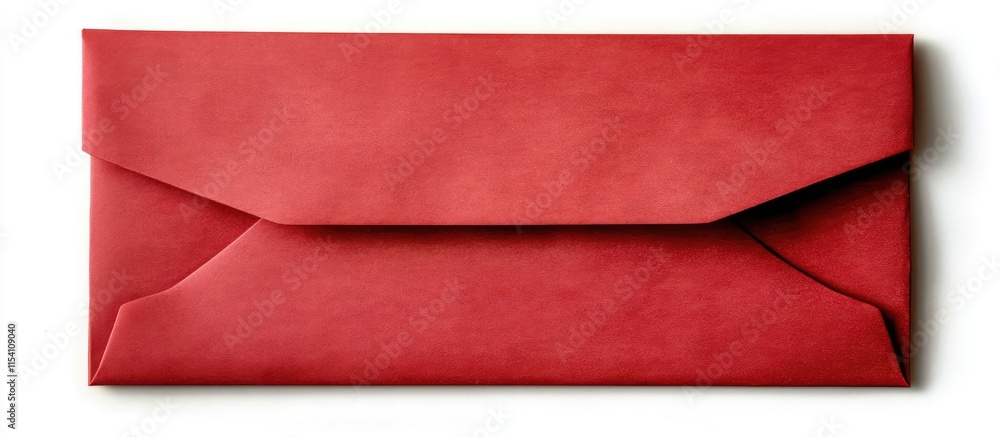 Poster opened red envelope with blank sheet of paper on white background flat lay top view for invitations 
