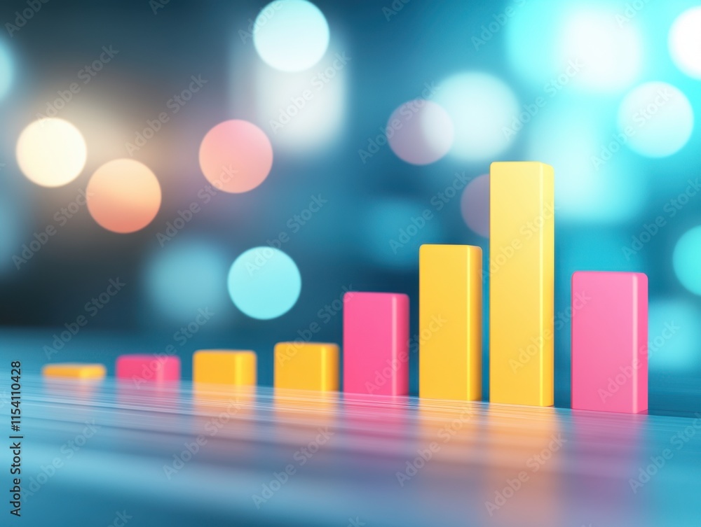 Poster colorful bar graph visualization with soft bokeh background effects