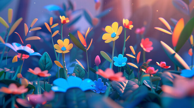 A playful animation of a social media app growing like a plant, with likes, comments, and followers sprouting as leaves and flowers.