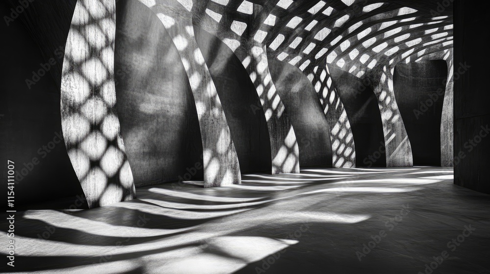 Poster elegant interplay of light and shadow creating mesmerizing patterns in a modern architectural space,