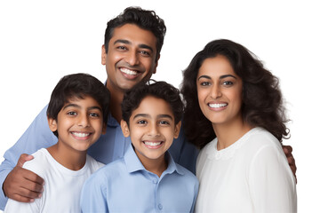 Portrait of a Smiling Indian Family on Transparent Background - Perfect Illustration for Creative Projects, Advertisements, Cultural Content, or Campaigns Celebrating Traditions and Family Unity. Png.