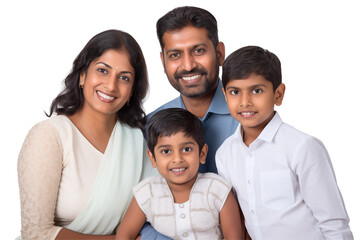 Portrait of a Smiling Indian Family on Transparent Background - Perfect Illustration for Creative Projects, Advertisements, Cultural Content, or Campaigns Celebrating Traditions and Family Unity. Png.