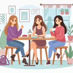 Flat young girl friends in cafe on meeting vector image vector on a white background