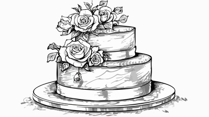 Elegant Wedding Cake Engraving in Black and White