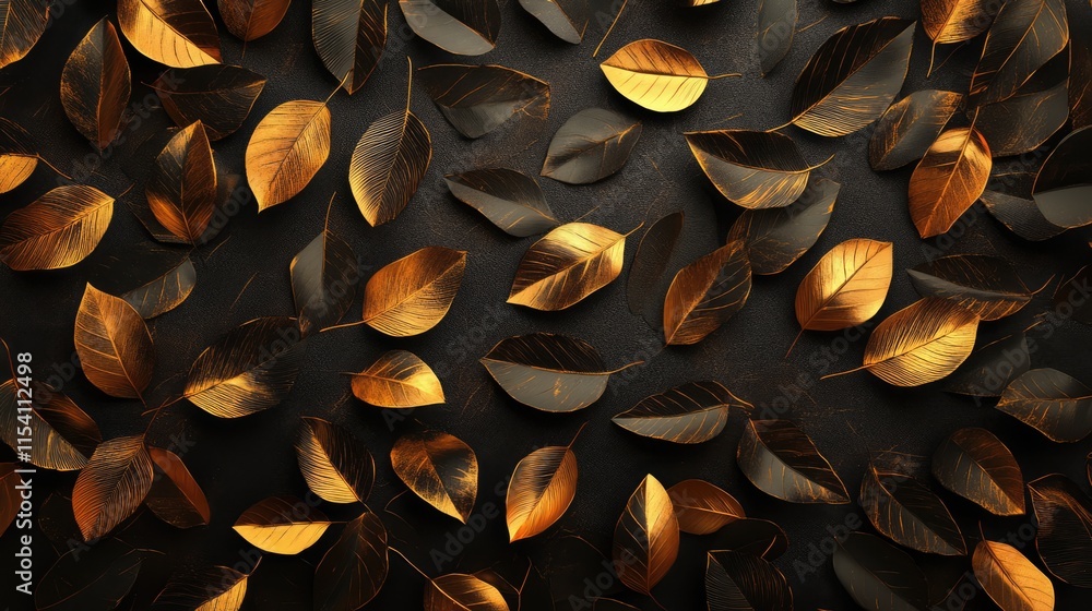 Poster elegant arrangement of golden and dark leaves on a textured background creating a nature-inspired de