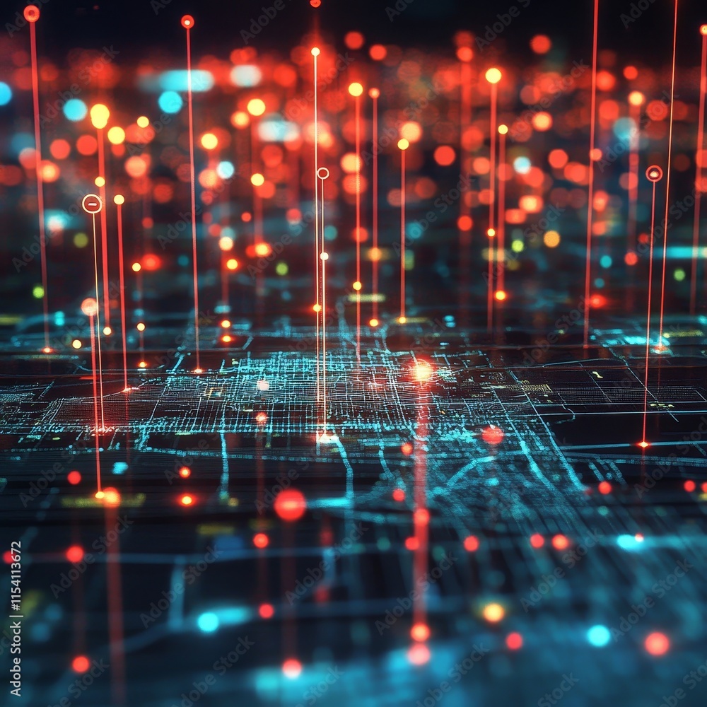 Aufkleber Digital Network Visualization With Glowing Nodes and Lines Creating an Abstract Representation of Data Flow and Connectivity