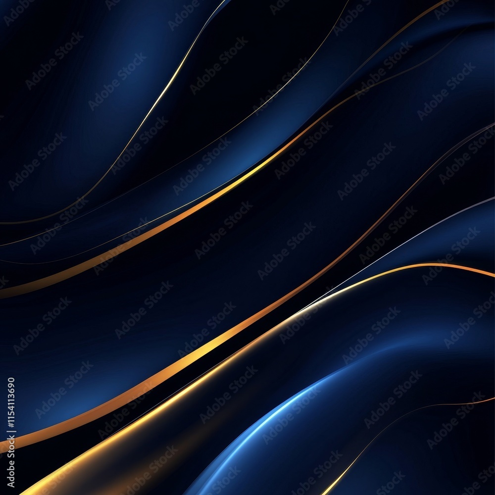 Poster wavy deep blue background with golden highlights creating a smooth abstract design for digital art o