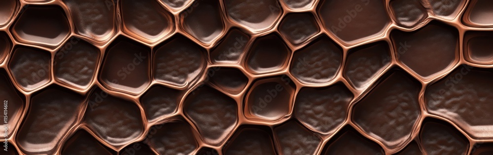 Poster intricate patterns of textured chocolate surface resembling honeycomb structure in artistic design. 