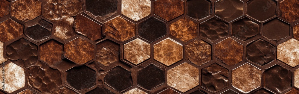 Poster hexagonal mosaic of brown tiles creates an elegant design for modern interiors and adds warmth to an