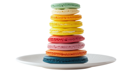 Colorful macarons and cookies assortment on a white background
