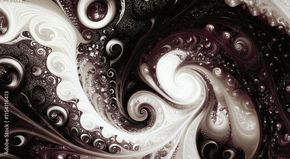 Poster Intricate swirls of black and white paint blend seamlessly, creating a captivating abstract composition that draws viewers into its fluid motion and dynamic patterns.