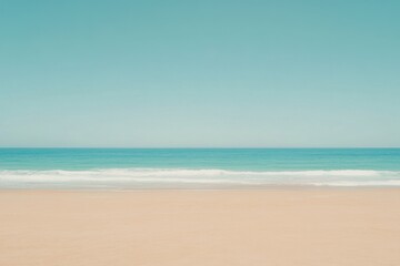 Fototapeta premium Calm Beach Scene with Gentle Waves and Clear Blue Sky Above Horizon