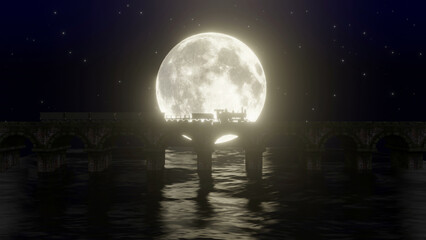 Train Bridge Moon night Background