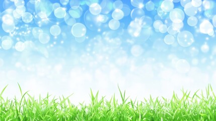 Obraz premium Lush Green Grass Against a Soft Blue Sky with Bokeh Light Effect