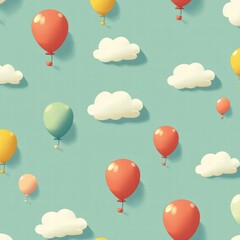 Colorful hot air balloons floating among fluffy clouds in a blue sky backdrop at mid afternoon. Generative AI